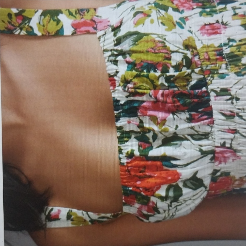 ANTHROPOLOGIE Corset Midi Dress Red White Floral Bra Shelf Smocking Size 8 - Picture 2 of 13